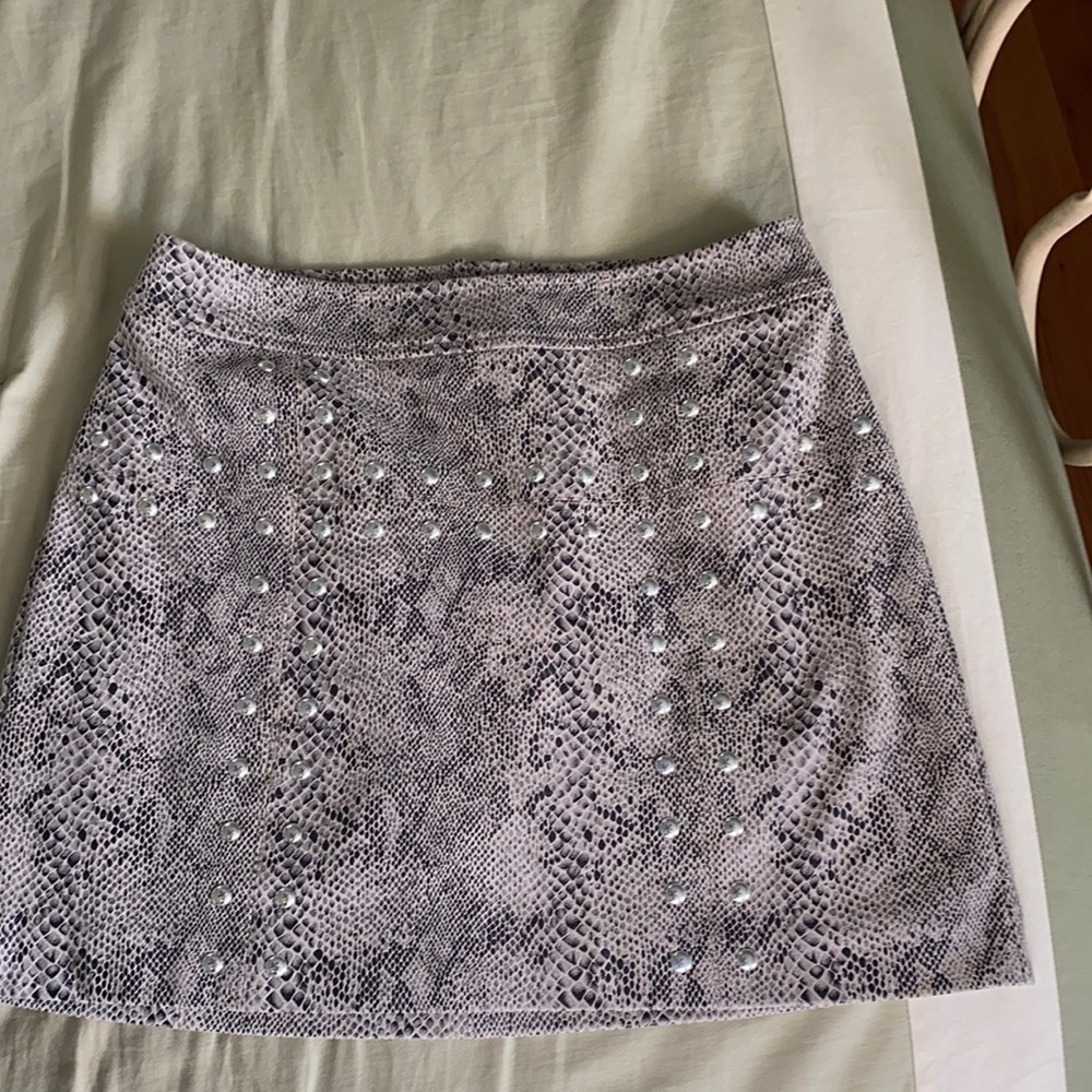 Faux suede snake skin print mini skirt
